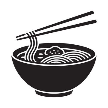 Noodle bowl with chopsticks black silhouette on a white background