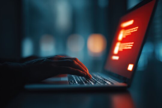 Digital security alert: laptop screen shows new email alerts and suspicious login