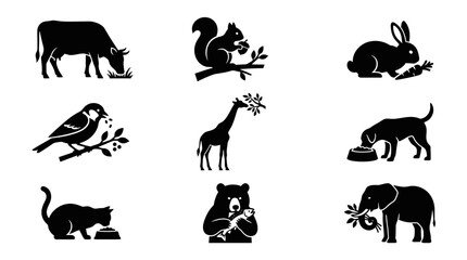 Fototapeta premium Black silhouettes of various wild animals.