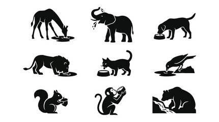 Fototapeta premium Black silhouettes of various hungry animals.