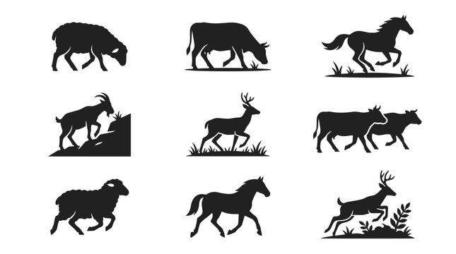 Black silhouettes of various wild animals.