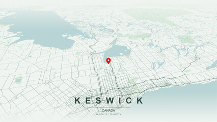 Modern minimalist vector map of Keswick, Ontario. High-quality scalable illustration of Keswick geographic boundaries,  Lake Simcoe shoreline and Cook's Bay waterfront networks for posters design. © AliRza