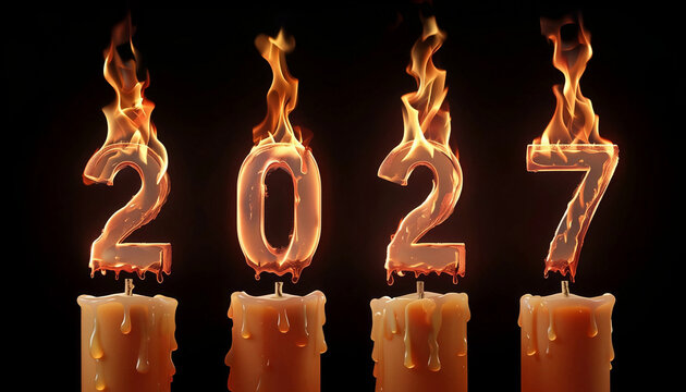 anno nuovo 2027 rappresentato con candele accese e fiamme, new year 2027 represented with lit candles and flames