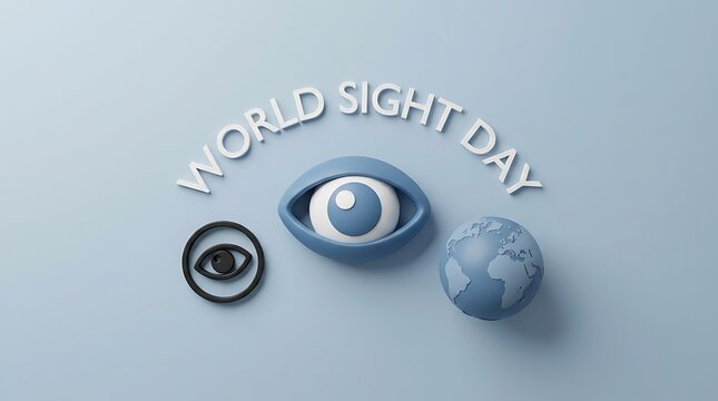 World Sight Day concept with blue eyeball and globe on light background