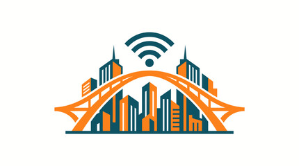 Obraz premium Modern smart city skyline concept with wireless internet connection symbol.