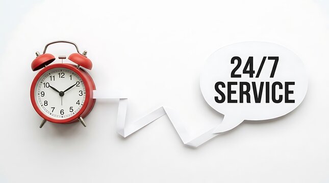 7 service concept with red alarm clock twenty four business availability
