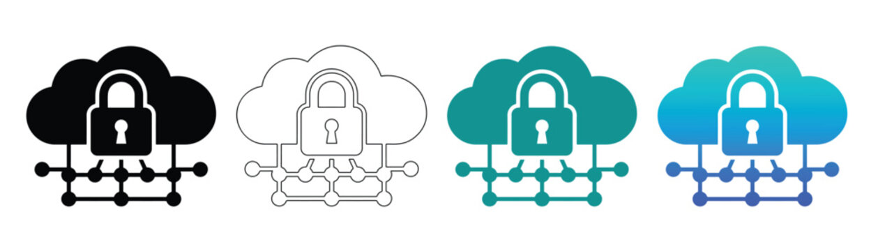Secure cloud data storage and cyber security network vector icon