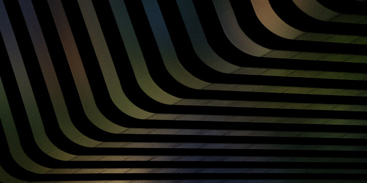 Geometric architectural perspective with repeating curved black lines and glowing colors.