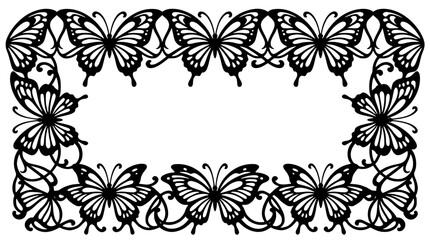 Fototapeta premium Decorative Black Butterfly Frame Silhouette Isolated on White Background
