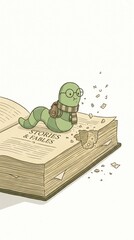 Cute cartoon caterpillar reading a book on stories and fables. © urooj