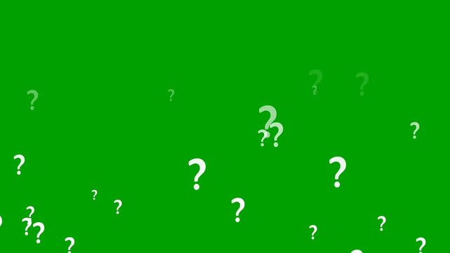 Question marks falling on green screen background loop animation