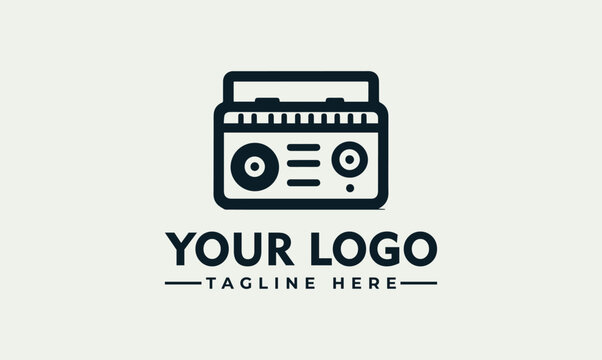 Minimalist boombox radio vector logo for music branding and audio studio identity