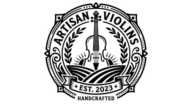 Vintage style logo for Artisan Violins handcrafted musical instruments established in 2023.