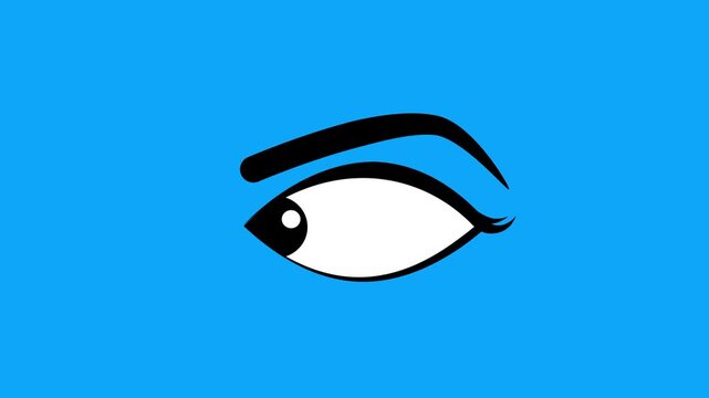 Animated eyeball movement on blue screen background, creative purple eye blink illustration, funny character eye look side to side, 2D animated Eyes with alpha channel, spooky eyeball expression.4k