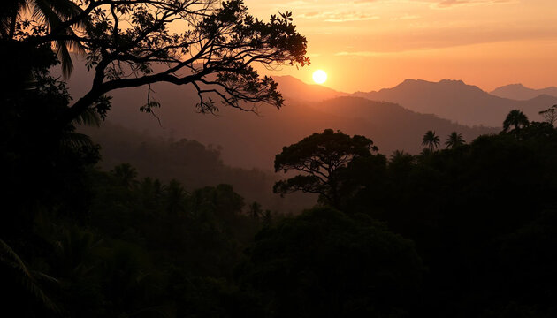 Calm twilight over deep jungle