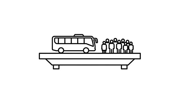 People waiting for a bus at a station. Group of passengers standing at a transit stop.