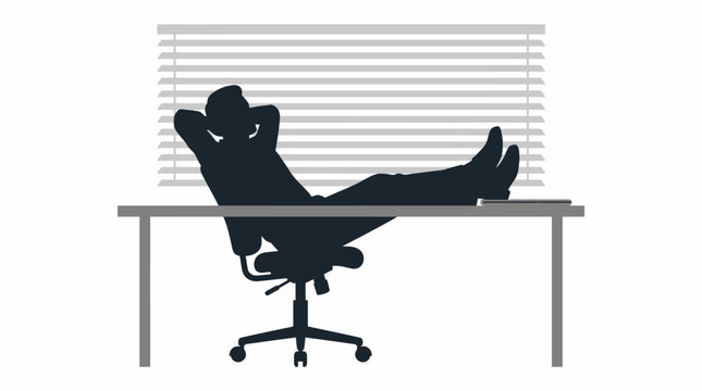 Businessman relaxing, feet on desk, office worker silhouette, professional lazy, workplace vector