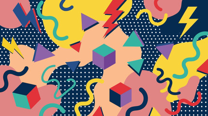 Vibrant geometric pattern featuring shapes and symbols on colorful background © Fendi