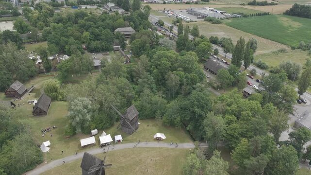 Knight-themed event at the very old vilage drone shot d-log