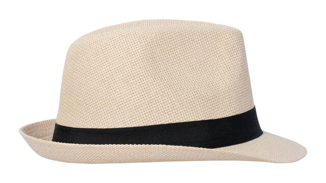 Beige Straw Fedora Hat with Black Ribbon Band