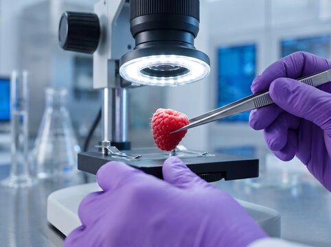 Testing Raspberry under Microscope for Cyclosporiasis Parasite Contamination