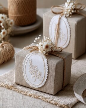 Blank oval wedding favour label with stitched floral border o