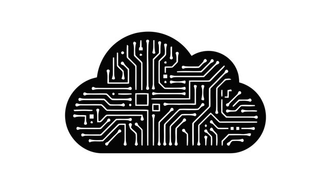 Vector illustration of cloud computing icon with circuit board pattern inside on a transparent background