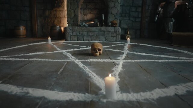 A skull on chalk exorcism pentagram ritual circle