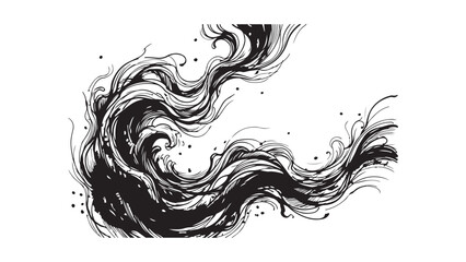Fototapeta premium Abstract Black and White Swirling Wavy Lines with Ink Splatters