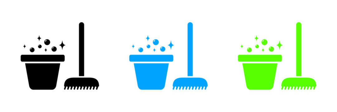 Mop and Bucket Cleaning Icon. Housekeeping Tools. Vector Illustration