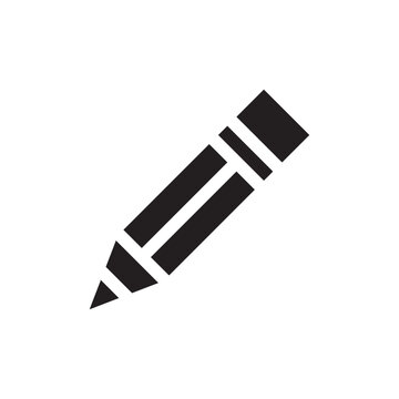 Pencil icon flat black silhouette on a white background for design applications