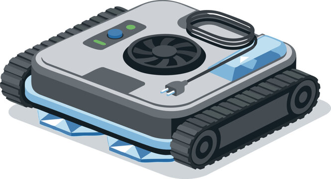 Isometric robot pool cleaner automatic vacuum with rubber tracks vector