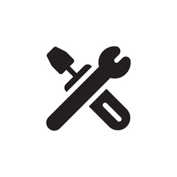 Hammer And Wrench Icon Black Silhouette On White Background tool