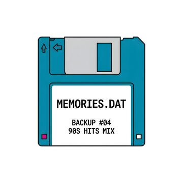 Flat vector floppy disk illustration in Y2K aesthetic style