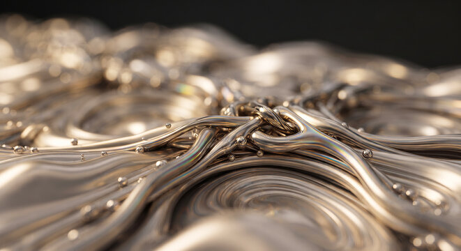 Extreme Macro Closeup of Flowing Liquid Metal with Intricate Patterns