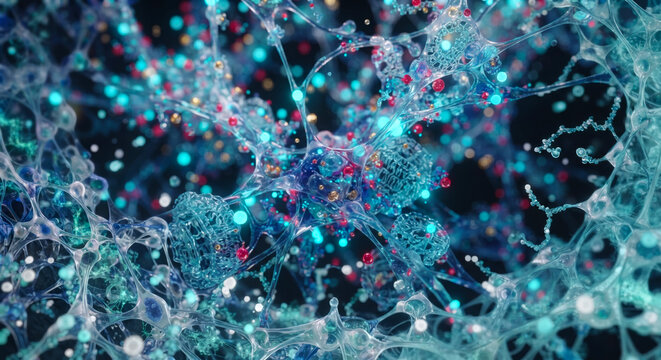 Extreme Macro Closeup of Translucent Biomedical Cellular Structures and Data