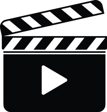 Film clapperboard with play button overlay for media design