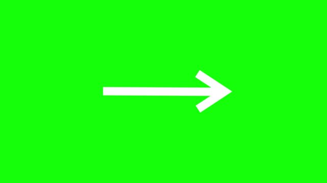 4K 60fps Animated thin white arrow pointing right appearing and disappearing on green screen background chroma key footage