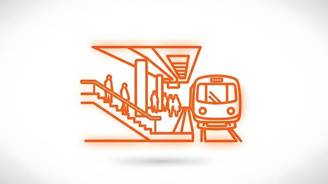 Subway station icon with train. Metro platform graphic for public transport navigation.