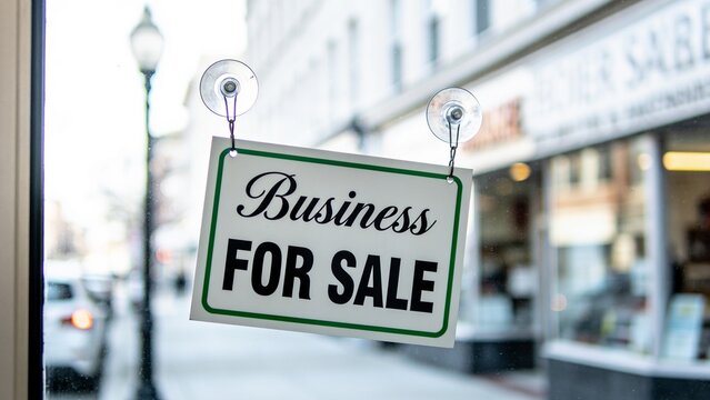 Blurred urban street sign reading Business For Sale in professional city setting