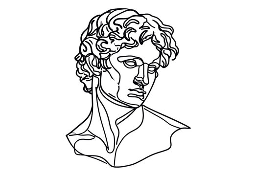 Line art portrait of classical Roman sculpture head on transparent