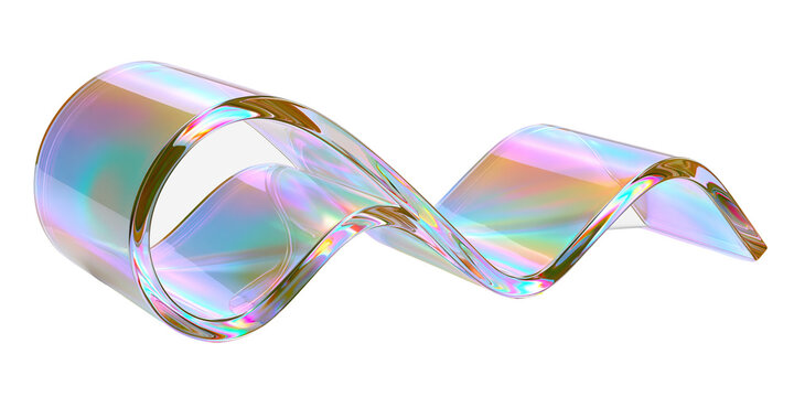 Holographic glass ribbon swirl abstract on transparent background