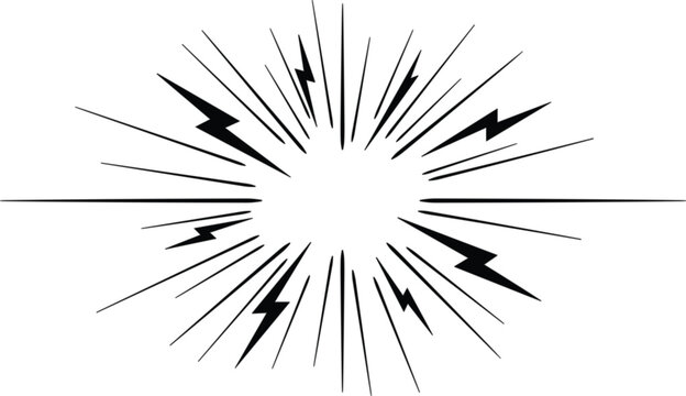 Comic explosion burst effect, lightning rays abstract vector illustration isolated editable dynamic energy design element collection