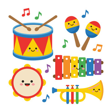 Cute musical instruments for kids drum maracas xylophone trumpet tambo