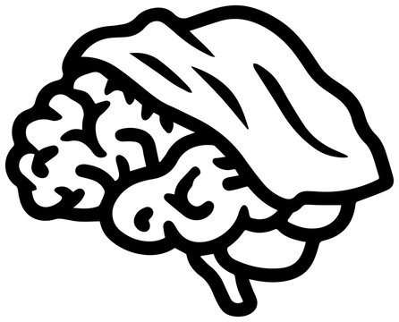 Brain covered with heavy blanket line art with depicts minimalist line mental health black white illustration depression psychology emotions