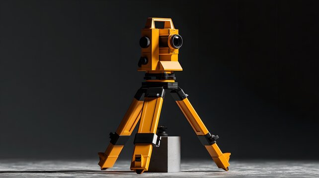 Modern orange digital theodolite total station on a tripod for professional land surveying and engineering