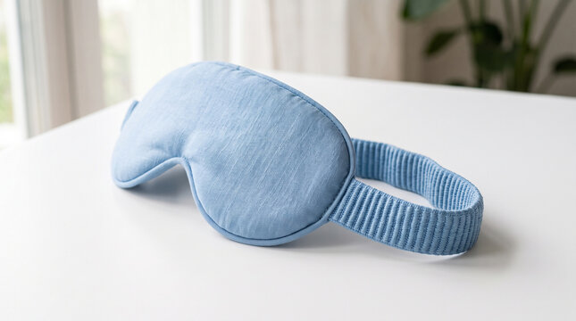 Light blue fabric sleep mask isolated on white background