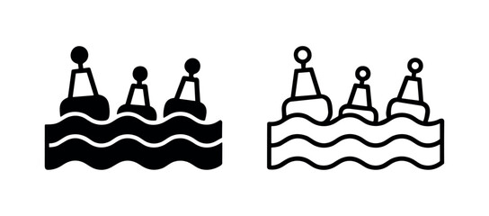 Sea buoys floating on water waves icon for marine navigation in solid and outline styles © liubomir118809