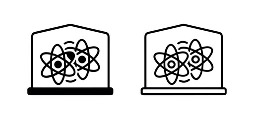 Atoms inside protective dome icon for nuclear science or chemistry in solid and outline styles © liubomir118809