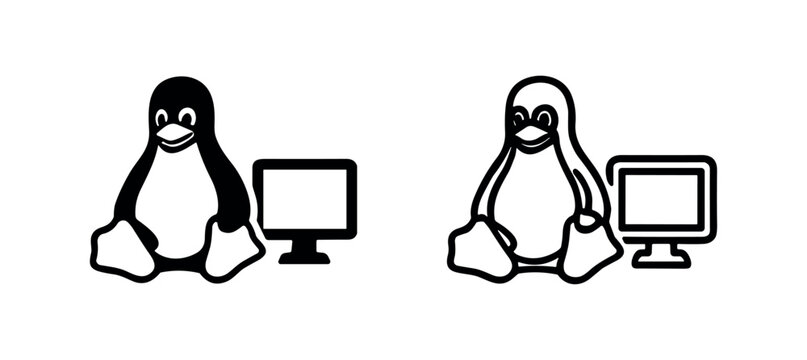 Linux penguin mascot with computer monitor icon